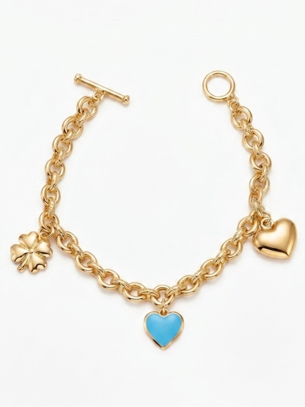 14k Gold Plated Rhodium Link Chain Bracelet Dainty Clover Charm Bracelet